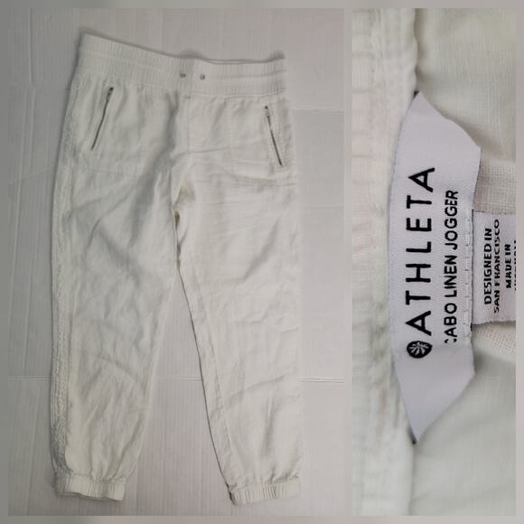 Athleta SZ 14 Cabo Linen Joggers Pants White Coastal Beachy (Missing Drawstring) - Picture 1 of 9